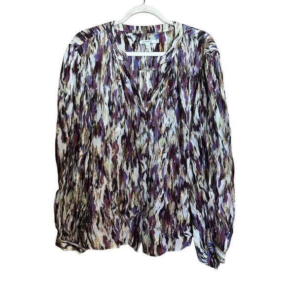 Chicos Top Womens 18 Multicolor Metallic Print Split Neck Popover Blouse - Picture 1 of 9
